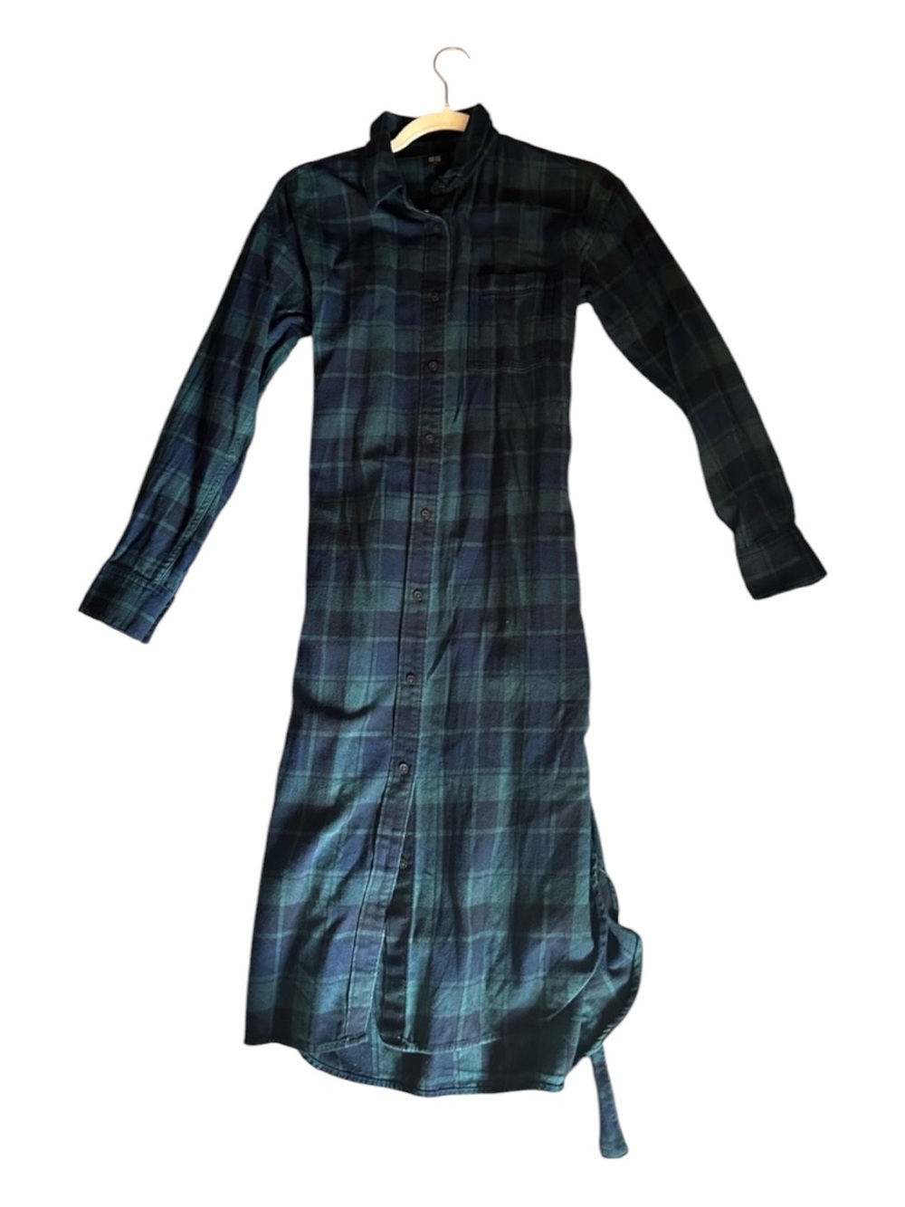 Uniqlo Black and Dark Green Plaid Long Sleeve Dress
